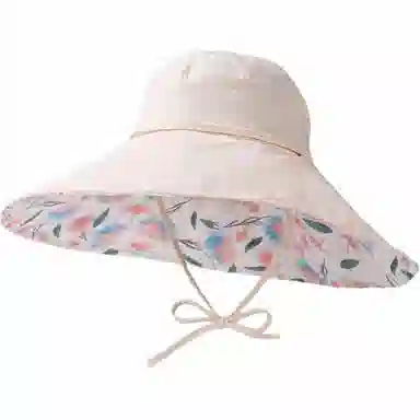 优莲茵 欧美风加大帽檐双面带花 大头帽围遮阳布帽 可扎头发空顶帽 棉 防晒帽 女款