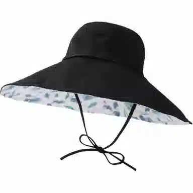 优莲茵 欧美风加大帽檐双面带花 大头帽围遮阳布帽 可扎头发空顶帽 棉 防晒帽 女款