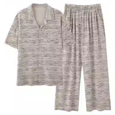 夏芬妍 简约时尚大方柔软舒适横条纹翻领家居服亲肤休闲短袖长裤可外穿睡衣套装 男款 浅棕色