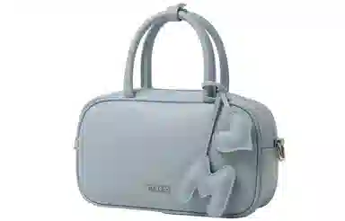 妙迪 时尚潮流 牛皮 保龄球包手提包 女款 奶油白/雾霾蓝