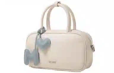 妙迪 时尚潮流 牛皮 保龄球包手提包 女款 奶油白/雾霾蓝
