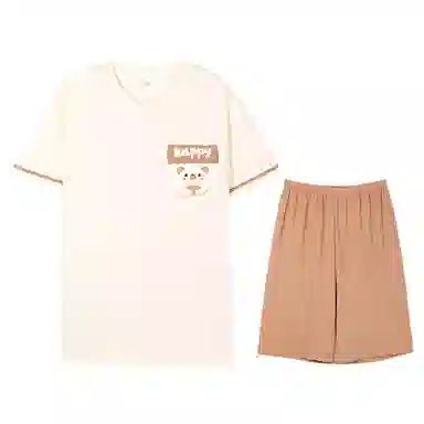 兰缪 亲肤舒适短袖上衣可外穿家居服五分裤睡衣套装 男款 图片色