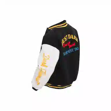 美式复古高街植绒刺绣字母撞色拼接外套 嘻哈街头痞帅 宽松落肩垂感 休闲舒适百搭棒球服 男女同款