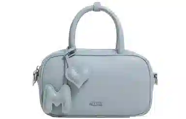 妙迪 时尚潮流 牛皮 保龄球包手提包 女款 奶油白/雾霾蓝