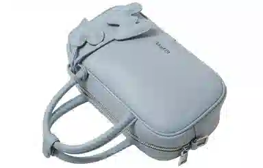 妙迪 时尚潮流 牛皮 保龄球包手提包 女款 奶油白/雾霾蓝