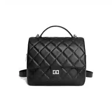 红蜻蜓 菱格纹班通勤小香风高级感洋气 牛剖层革拼合成革 双肩包 女款 黑色