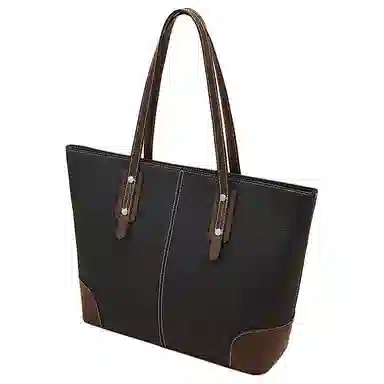 老人头 百搭上班通勤撞色经典实用 头层牛皮 单肩包 女款 黑色/大象灰