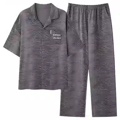 夏芬妍 简约时尚大方柔软舒适不规则纹理翻领家居服亲肤休闲短袖长裤可外穿睡衣套装 男款 灰色