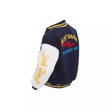 美式复古高街植绒刺绣字母撞色拼接外套 嘻哈街头痞帅 宽松落肩垂感 休闲舒适百搭棒球服 男女同款