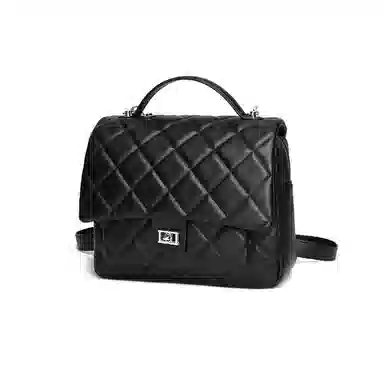 红蜻蜓 菱格纹班通勤小香风高级感洋气 牛剖层革拼合成革 双肩包 女款 黑色