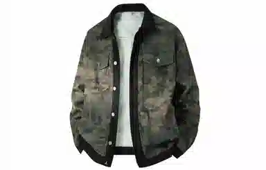 大卫贝肯 美式高街潮牌重水洗做旧迷彩假两件复古字母印花翻领宽松休闲长袖牛仔外套 男女同款