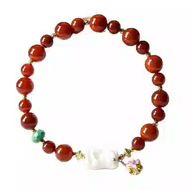【有钱花】 指尖瑰宝 原创设计新中式精致显白红色文玩根付扎基拉姆国风#好运 玛瑙 手串 女款