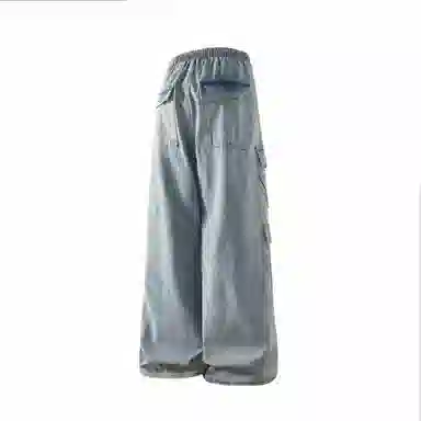 大卫贝肯 美式高街重工水洗复古做旧中腰系带宽松阔腿百搭多口袋工装裤 牛仔裤 男女同款