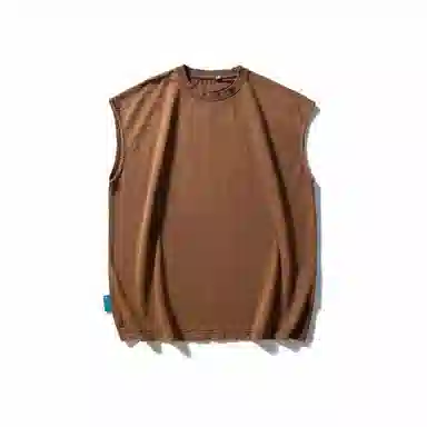 赞仕 夏季潮牌净版百搭宽肩休闲阔版做旧竹节棉背心 男款