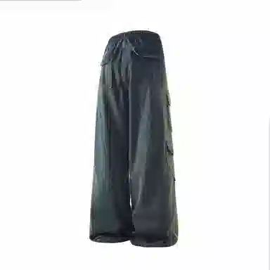 大卫贝肯 美式高街重工水洗复古做旧中腰系带宽松阔腿百搭多口袋工装裤 牛仔裤 男女同款