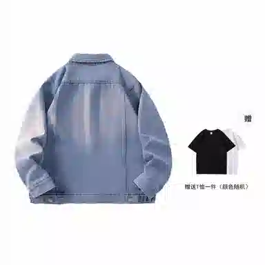红蜻蜓 水洗做旧复古短款宽松休闲磨白设计感潮牌牛仔外套 男女同款