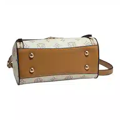 老人头 时尚大气复古老花 合成革 手提包 女款 白色/咖色