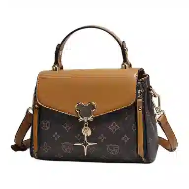 老人头 时尚大气复古老花 合成革 手提包 女款 白色/咖色