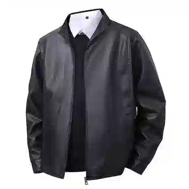 机车骑行潮牌立领加薄绒防风休闲复古纯色夹克时尚皮衣 男款 经典黑色