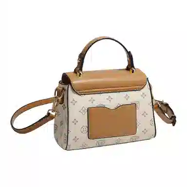 老人头 时尚大气复古老花 合成革 手提包 女款 白色/咖色