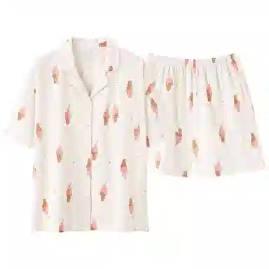 夏芬妍 柔软舒适透气亲肤冰淇淋翻领家居服休闲凉感短袖时尚可外穿睡衣套装 女款 杏色