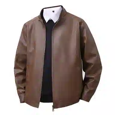 机车骑行潮牌立领加薄绒防风休闲复古纯色夹克时尚皮衣 男款 经典黑色