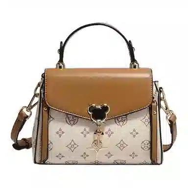 老人头 时尚大气复古老花 合成革 手提包 女款 白色/咖色