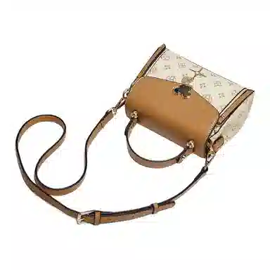 老人头 时尚大气复古老花 合成革 手提包 女款 白色/咖色