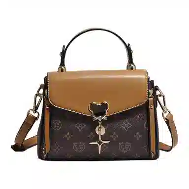 老人头 时尚大气复古老花 合成革 手提包 女款 白色/咖色