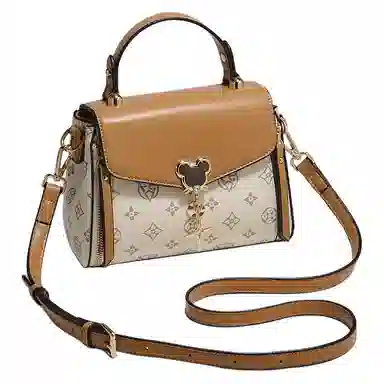 老人头 时尚大气复古老花 合成革 手提包 女款 白色/咖色