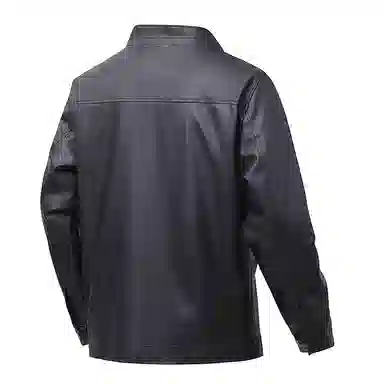 机车骑行潮牌立领加薄绒防风休闲复古纯色夹克时尚皮衣 男款 经典黑色