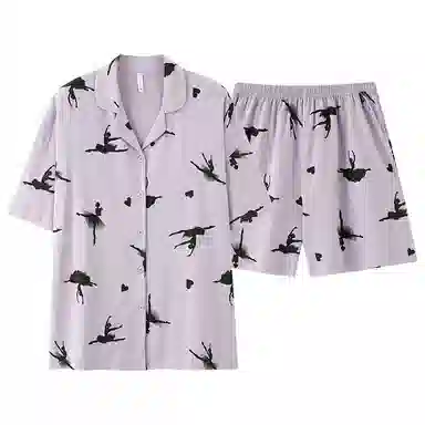 夏芬妍 柔软舒适透气亲肤翻领家居服休闲凉感短袖时尚可外穿睡衣套装 女款 紫色