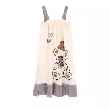 兰缪 薄款无袖吊带连衣裙可爱全棉睡裙 女款 图片色