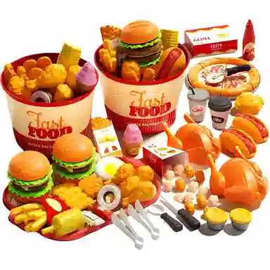 益米 仿真汉堡包套装 薯条披萨 厨房过家家 玩具