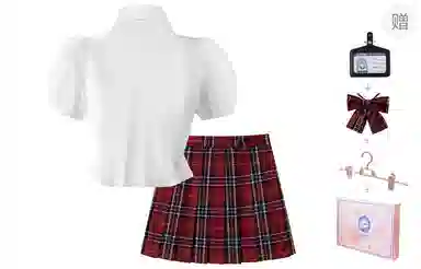 东鲸岁时记 学院风短款修身收腰短袖衬衫格子休闲百褶短裙裙装套装 夏季 女款