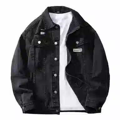 大卫贝肯 美式复古纯色基础款春秋季宽松百搭长袖翻领破洞牛仔外套 男女同款