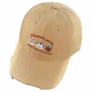 艾佳微 日常韩系简约可爱三只小熊防晒遮阳大头围显脸小大学生户外出行帽 棉 鸭舌帽 男女同款情侣款