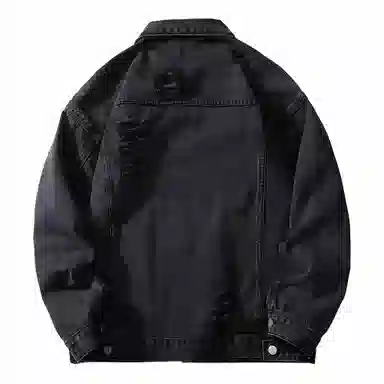 大卫贝肯 美式复古纯色基础款春秋季宽松百搭长袖翻领破洞牛仔外套 男女同款