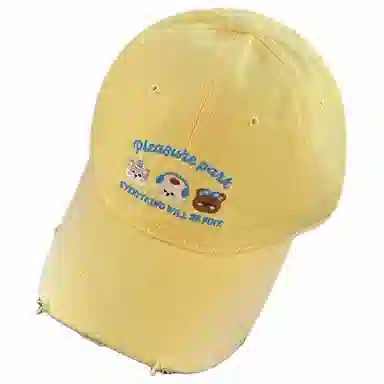 艾佳微 日常韩系简约可爱三只小熊防晒遮阳大头围显脸小大学生户外出行帽 棉 鸭舌帽 男女同款情侣款