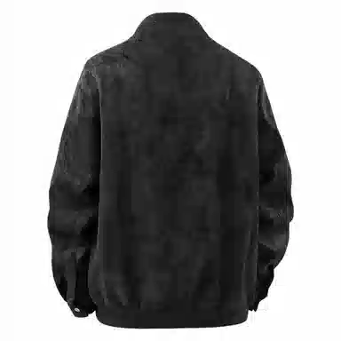 大卫贝肯 美式复古时尚潮流字母印花宽松休闲百搭美拉德机车棒球领皮衣 男女同款 黑色