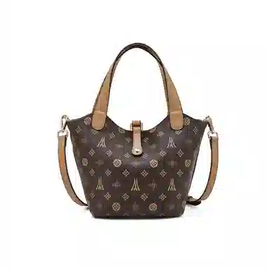 老人头 百搭时尚老花水桶包 合成革 菜篮子包手提包 常规 女款 咖色