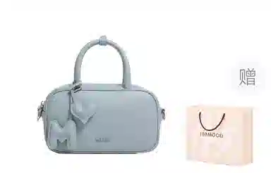 妙迪 时尚潮流 牛皮 保龄球包手提包 女款 奶油白/雾霾蓝