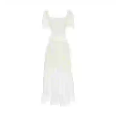 棉购 不规则荷叶边纯色短袖连衣裙 女款 杏色