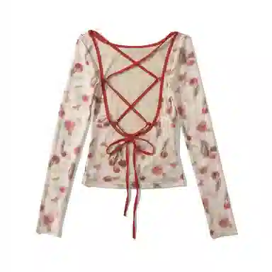 JUFU Floral Long Sleeve Tee Beige