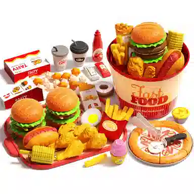 益米 仿真汉堡包套装 薯条披萨 厨房过家家 玩具