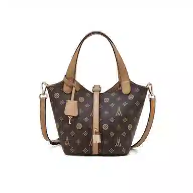 老人头 百搭时尚老花水桶包 合成革 菜篮子包手提包 常规 女款 咖色