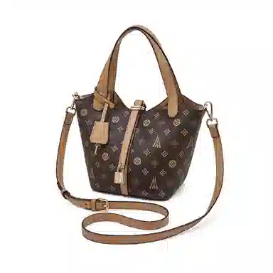 老人头 百搭时尚老花水桶包 合成革 菜篮子包手提包 常规 女款 咖色