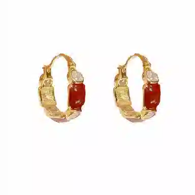 彤彤兔 美拉德风酒红色 合金 耳环 女款