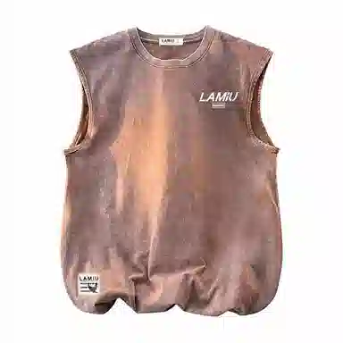 兰缪 无袖纯色简约宽松直筒百搭圆领休闲字母透气圆领无袖背心 男女同款