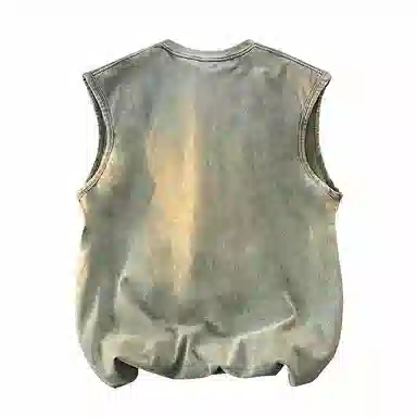 兰缪 无袖纯色简约宽松直筒百搭圆领休闲字母透气圆领无袖背心 男女同款